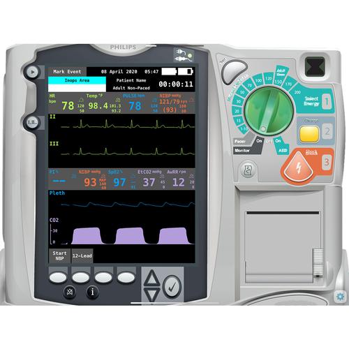Philips HeartStart MRx para Simulação de Tela de Monitor de Paciente Hospitalar para REALITi 360, 8000976, Treinadores de Desfibrilação Automática Externa (DAE)